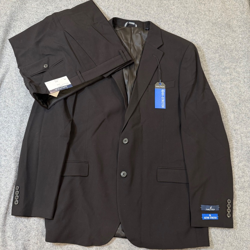 Nautica Mens Bi-Stretch 2-Piece Suit Black 44L W38 Active Stretch NA00277